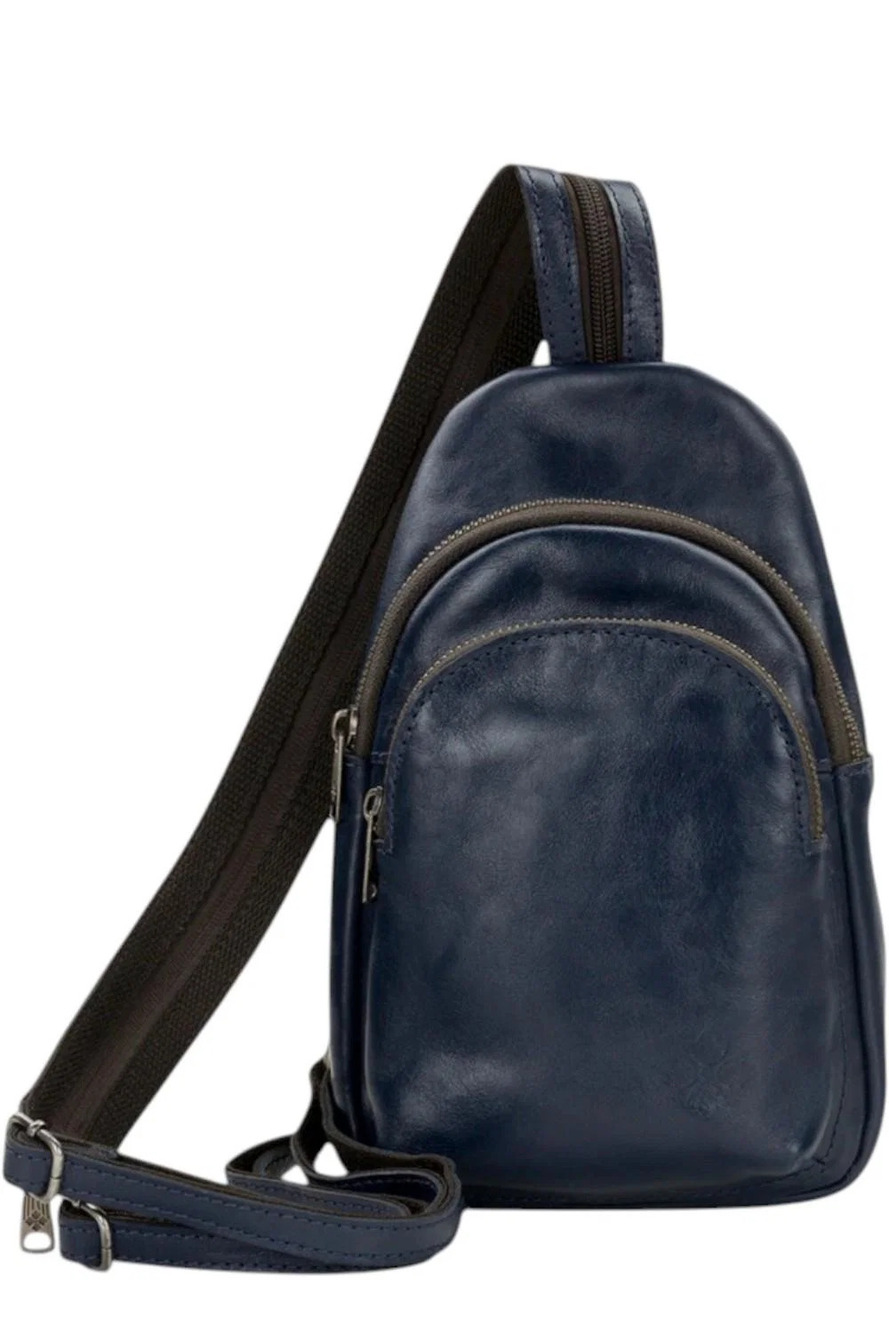 Patricia Nash Annalie Leather Convertible Sling Backpack Denim Blue